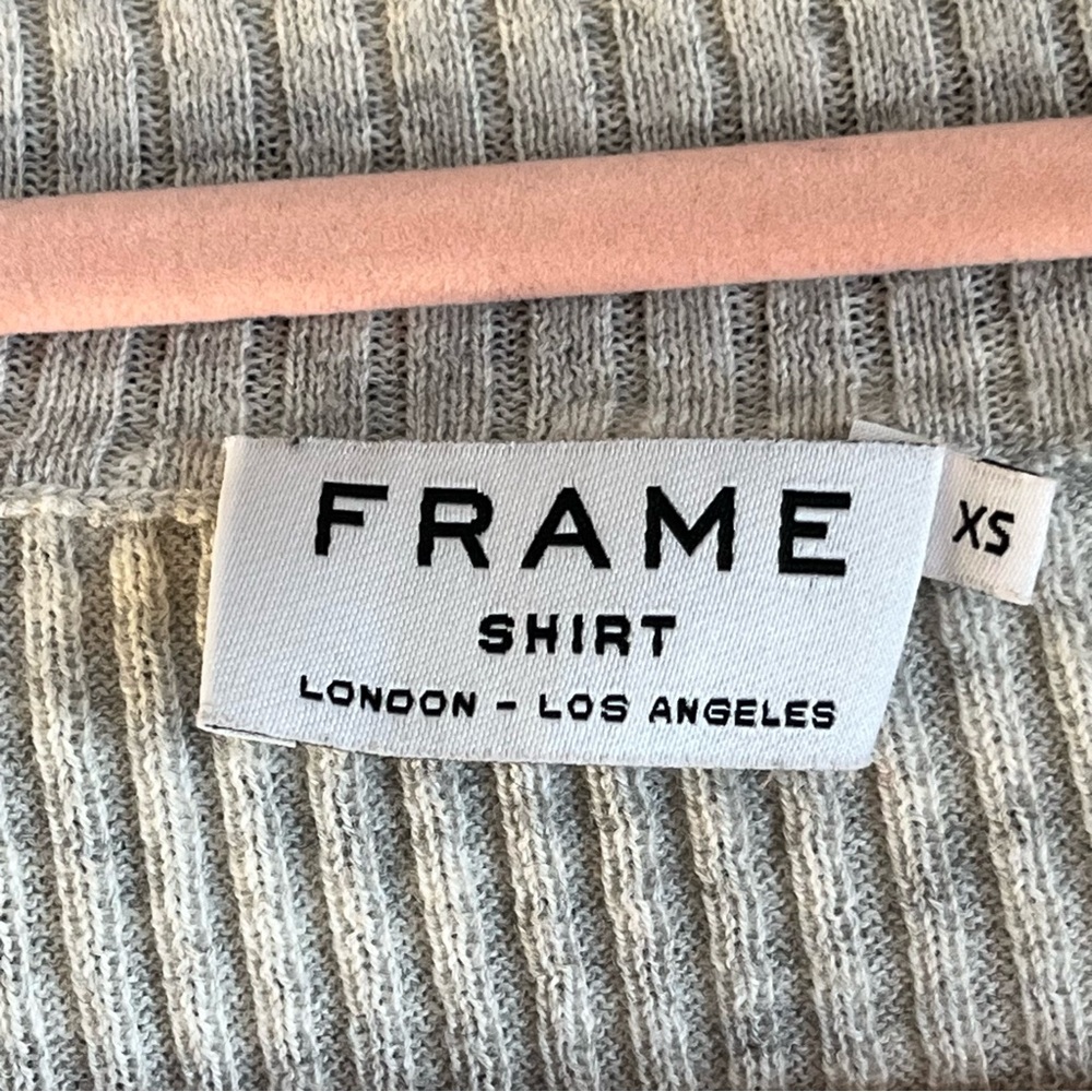 Frame Shirt Gray V-Neck Sweater Blue Stripes Preppy Varsity Wool Cotton Blend XS - Picture 7 of 9